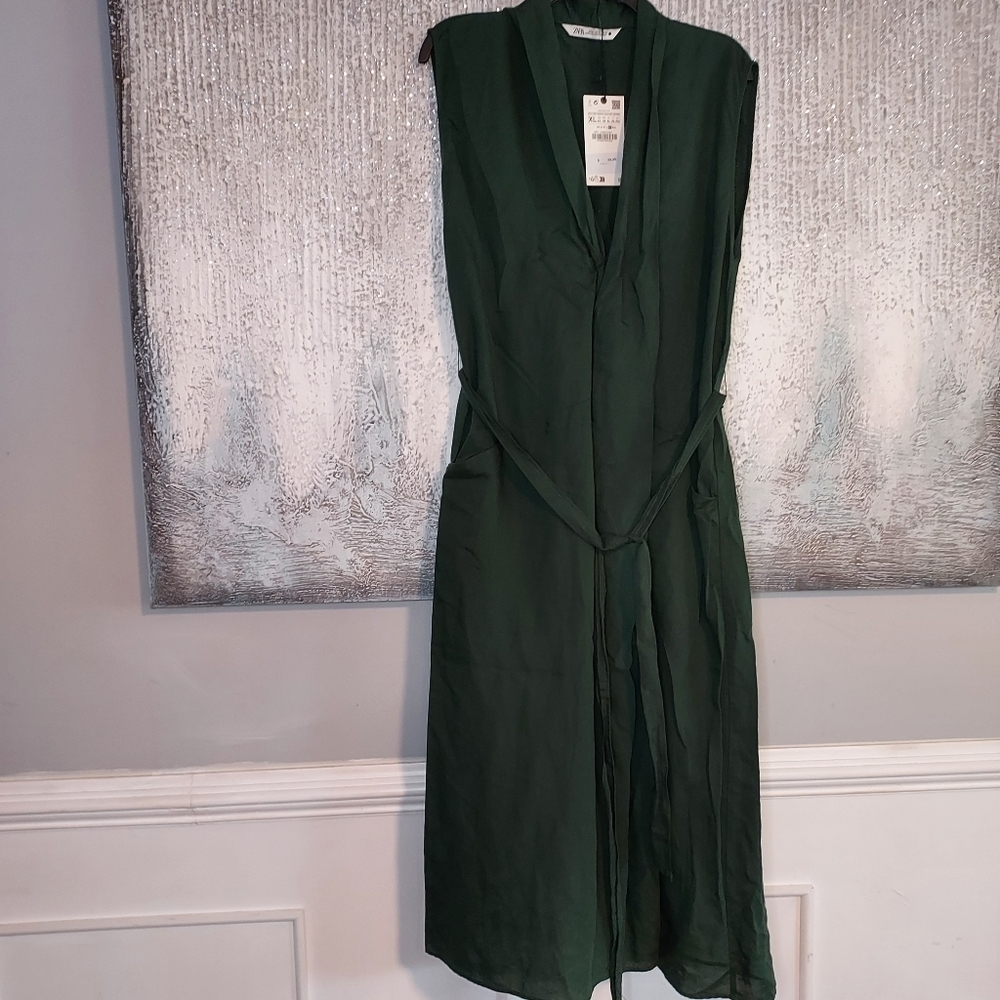 ZARA Belted Midi Linen Blend Dress Sz-XL - Picture 11 of 12